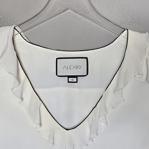 Alexis 100% Silk Cream Ruffle V-Neck Women's Long Sleeve Libbie Blouse Top Small - Picture 9 of 11